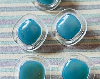 Vintage Process Blue Shank Buttons: 15mm Square, Japan (Set of 5
