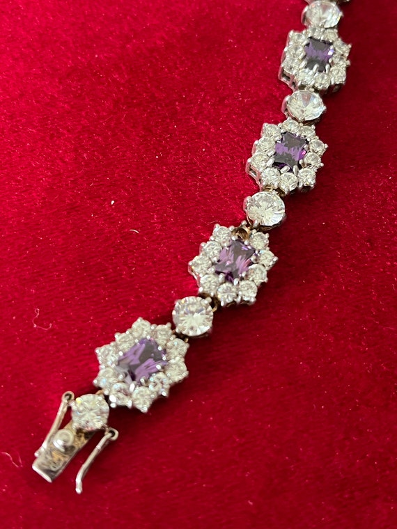 Vintage silver bracelet/Purple glass stone bracel… - image 4