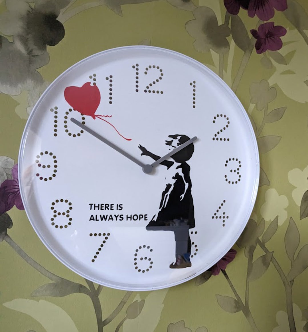 Wall Clock Flying Balloon カリモク BANKSY CLOCK Uniquely Decorated With Banksy Girl With Red Balloon