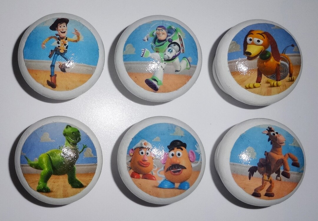 TOY STORY Price per Knob Painted White Wooden Door Drawer Knobs Pulls ...