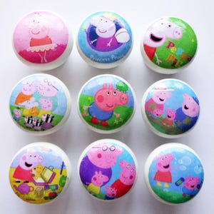 PEPPA PIG!! Price per Knob 40mm White Wood Door Drawer Knobs Pulls with Hand Crafted Decoupage Decoration  - Gift Idea! Also Bespoke Service