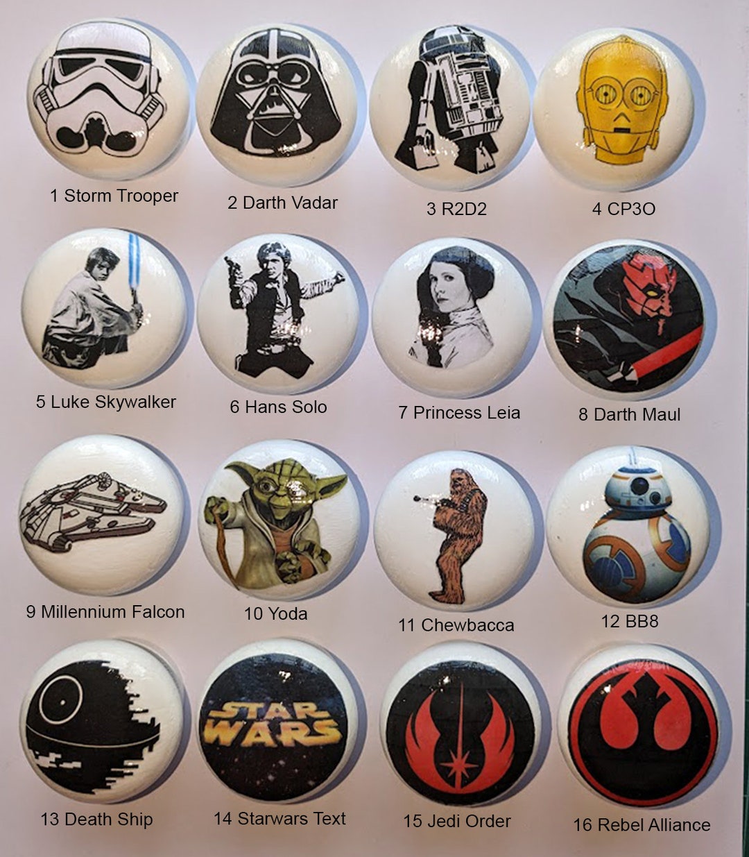 STAR WARS Hand Painted & Decoupaged Wooden Drawer/cupboard Knobs