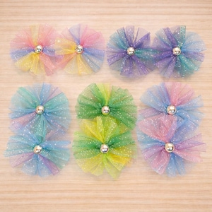 Dog Grooming Bows Set of 12 Pairs | Ombre Sparkle Tulle Dog Collar Bows | Small Dog Hair Bows | Puppy Accessories