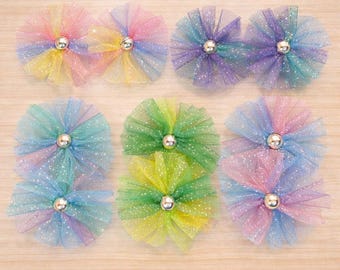 Dog Grooming Bows Set of 12 Pairs | Ombre Sparkle Tulle Dog Collar Bows | Small Dog Hair Bows | Puppy Accessories