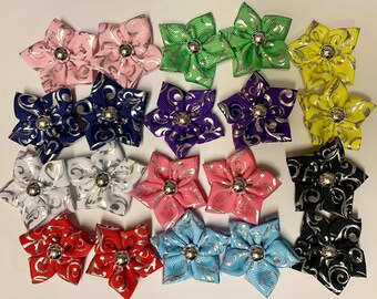 Silver Filagree Ribbon Flower Ear Bows