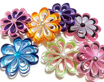 Loopy Grosgrain Flower Dog Collar Bows