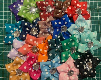 Polka Dot Ribbon Flower Collar Bows