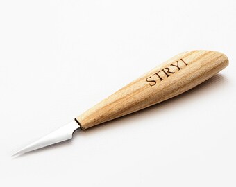 Hand Forged Detail Wood Carving Knife, Oak Handle