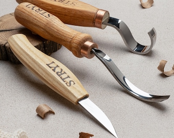 Wood Carving Kit for Spoon Carving, Hook Knife, Bent Gouge & Whittling Knife | STRYI