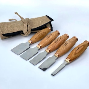 Short Chisel Set of 5 Tools, Forged Steel Carving Tools for Carpentry and Woodworking, Bench tools, Wood carving tools, Flat chisels