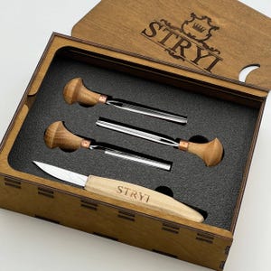Handforged Wood Carving Tools Set, Whittling Knife & Chisel Kit, Oak Handles