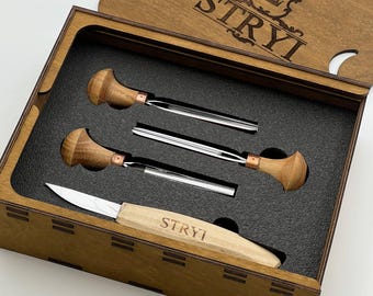 Handforged Wood Carving Tools Set, Whittling Knife & Chisel Kit, Oak Handles