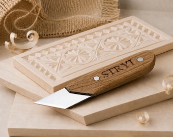 Hand Forged Wood Carving Knife, 40mm Skewed Blade, Wood carving knife, Whittling knife