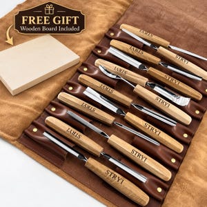 Handmade Steel Wood Carving Gouge Set 12 Piece, Personalized Leather Case, Woodworking Chisel Set, Custom Carving Tools Gift for Woodworker