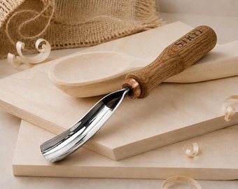 Long Bent Gouge Wood Carving Tool, Spoon & Bowl Carving Chisel, Kuksa Carving Gouge, Relief Carving Tool
