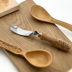 Long bent gouge for woodcarving, Relief sculpture chisel tool, Wood carving supplies, Carbon steel blades tools, Gift idea for woodworker