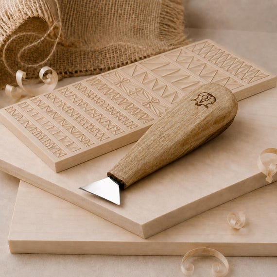 Beginner Wood Carving Kit, Safe Triangle Knife, Basswood Practice Board, Start Chip Carving Knives Set&Training System,The Precision Gateway