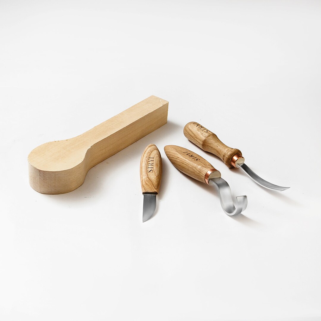 Spoon Carving Tool Starter Set: Wood Chisels, Basswood Blank - Etsy