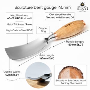 Sculpture Bent Gouge #7, Long Curved Wood Carving Chisel image 13