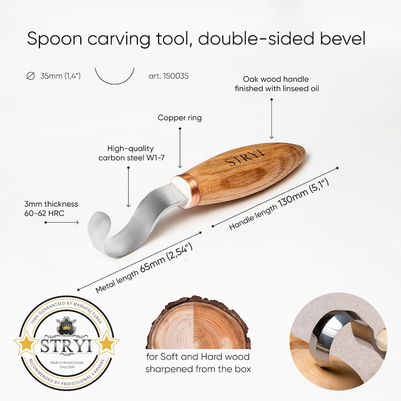 Double-Sided Spoon Carving Hook Knife, Wood Bowl Carving Tool image 3
