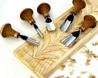 手鍛造パームゴッジセット：ショートブレード木彫りツール、彫刻キット、クラフトツールキット、ノミ