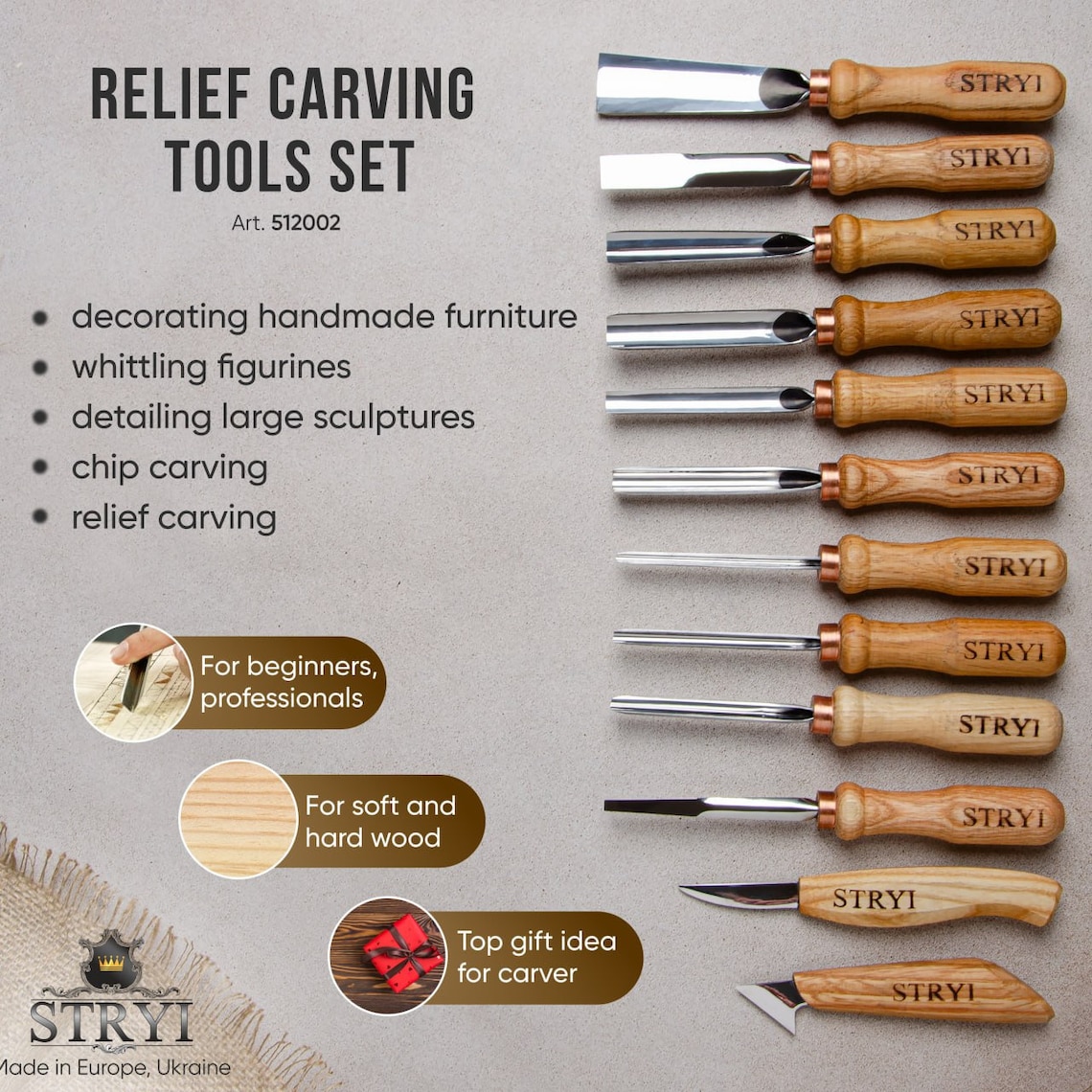 Chip And Gouges On Table Wood Carving Tool Set, 12 Piece Forged Wood Carving Tools, Carbon Steel ...