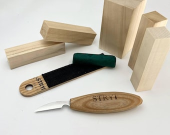 Kit de tallado de madera STRYI Profi con cuchillo de detalle, juego de herramientas para tallar madera