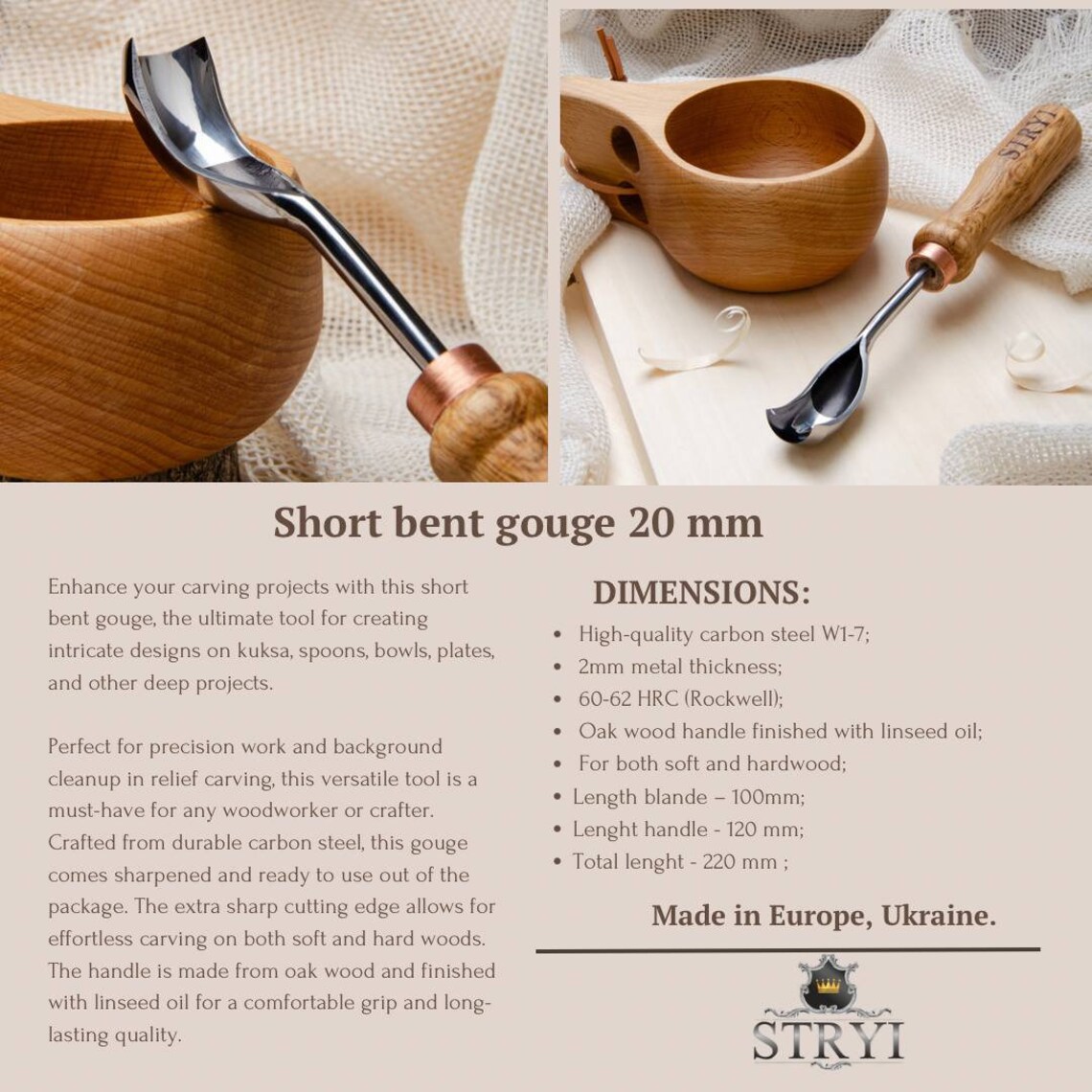 Profi Short Bent Gouge Tools for Bowl, Semicircle Spoon Carving Chisel ...