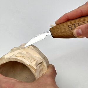 Houtsnijmes, gesmeed houtsnijmes, Whittling-mes 38 mm, houtsnijwerk, spaandersnijmes, gedetailleerd houtbewerkingsgereedschap, cadeau vader afbeelding 15