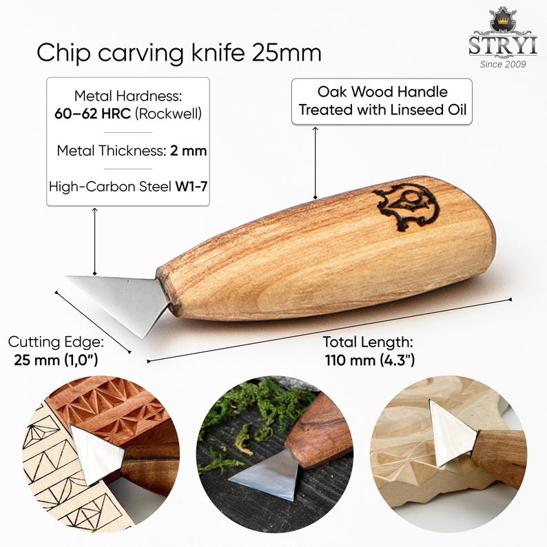 Chip Carving Knife, 25mm Geometric Wood Carving Tool image 2