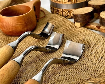 Bent Gouge Set for Spoon, Bowl & Kuksa Carving, Wood Carving Tool Set, Hand Forged Woodworking Tools