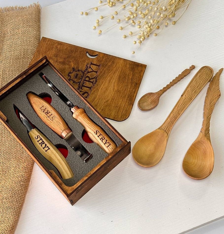 S38 - Spoon Carving Kit Wood Carving Tools with Leather Strop