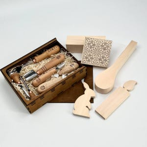 Kit de herramientas para tallar madera, 8 herramientas, bloques de madera de tilo, juego de gubias, videotutorial