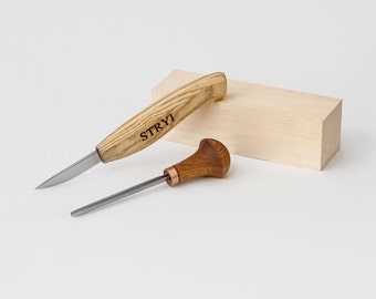 Wood carving set, Wooden blank, Palm carving V-tool, Wood whittling kit, Knife set for carving, Wood carving supplies, Gift for men
