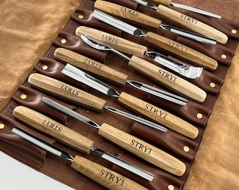 Handmade Steel Wood Carving Gouge Set 12 Piece, Personalized Leather Case, Woodworking Chisel Set, Custom Carving Tools Gift for Woodworker