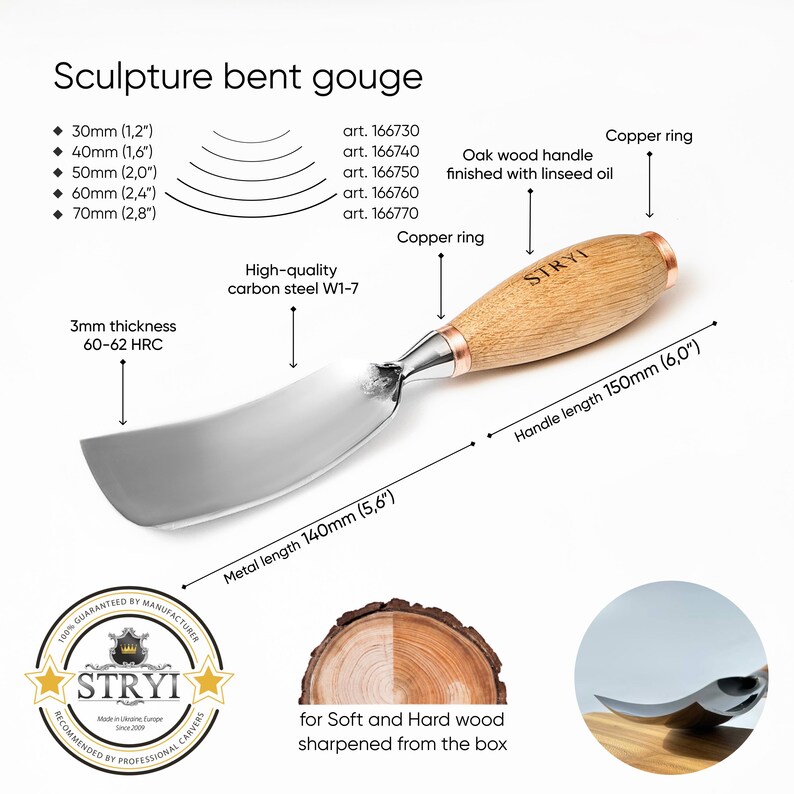 Sculpture Bent Gouge #7, Long Curved Wood Carving Chisel image 2