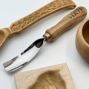 Long Bent Gouge Chisel, Deep Relief Wood Carving Tool, Spoon Hollowing Gouge | STRYI