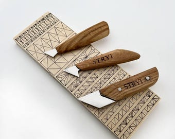 Set di coltelli per intaglio del legno, kit per principianti con manici in rovere e tavola per esercitarsi