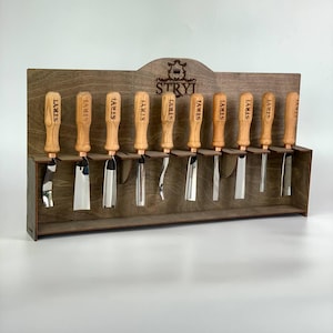 Holzschnitzset mit Aufbewahrungsständer für die Werkstatt, Meißelset, Geschenk für Papa, Furnierset, Holzbearbeitungswerkzeuge, Handgeschmiedete Werkzeuge, STRYI-Schnitzerei