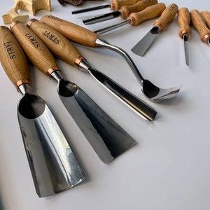 Wood Carving Set of 23 Tools, Large Bent Gouge, Flat Chisel, Palm ...
