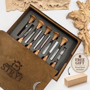 10-piece Ergonomic Palm Handle Wood Carving Set, Woodworking Chisels for Small Projects, Fine Detail Bent Gouges and Straight Gravers Kit