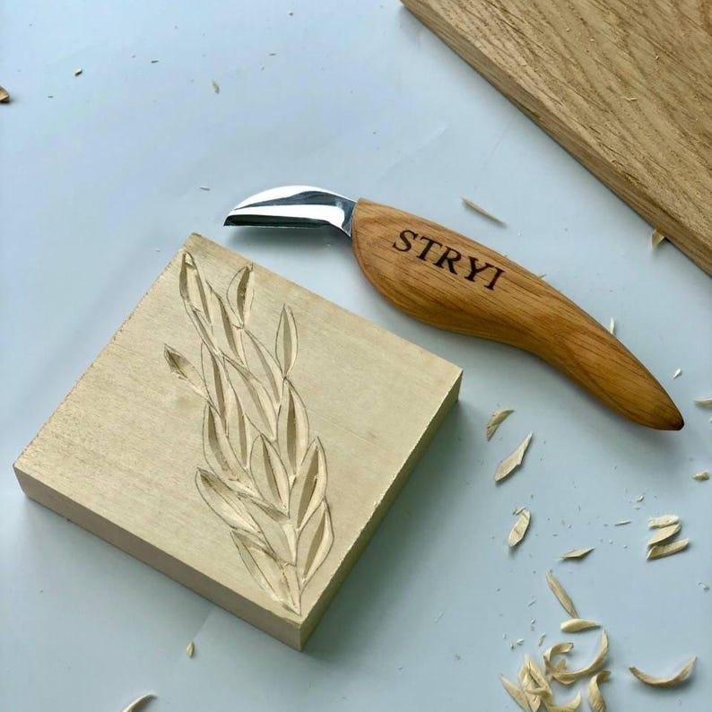 Forged Chip Carving Knife, Wood Whittling Tool, Geometric Wood working knife image 6