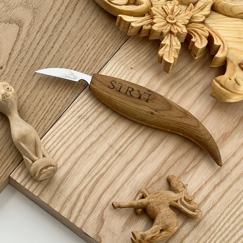 Houtsnijmes, gesmeed houtsnijmes, Whittling-mes 38 mm, houtsnijwerk, spaandersnijmes, gedetailleerd houtbewerkingsgereedschap, cadeau vader afbeelding 5