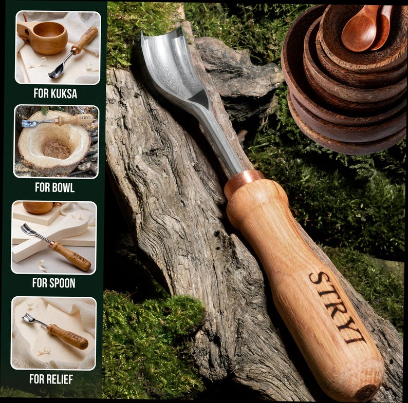 Bent Gouge Wood Carving Tool Set, Spoon Bowl Carving Kit image 3