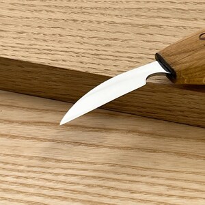 Houtsnijmes, gesmeed houtsnijmes, Whittling-mes 38 mm, houtsnijwerk, spaandersnijmes, gedetailleerd houtbewerkingsgereedschap, cadeau vader afbeelding 7