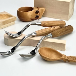 Bowl kuksa carving, Relief carving, Large bent gouge and carving knife, Perfect woodcarving tool, Kuksa gouge, Gift for husband