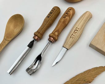 Wood Carving Tools Set, Bent Gouge and Knife, Spoon Bowl Kuksa Carving