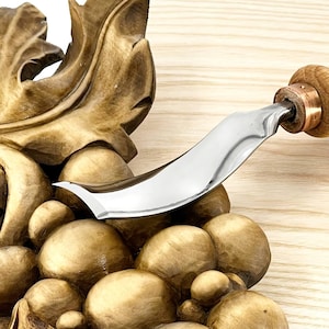Gubia de tallado de madera curvada inversa STRYI, herramienta para trabajar la madera en relieve, mango de roble.