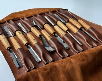 Handmade Steel Wood Carving Gouge Set, 12 Piece with Case