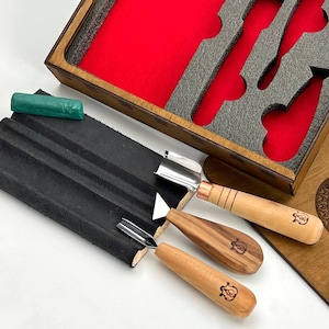 Juego de herramientas para tallar madera: kit de 3 piezas con mangos de roble y cuchillas afiladas.